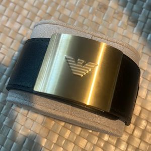 Emporio Armani Black Leather Strap Bacelet - Men | Color: Black